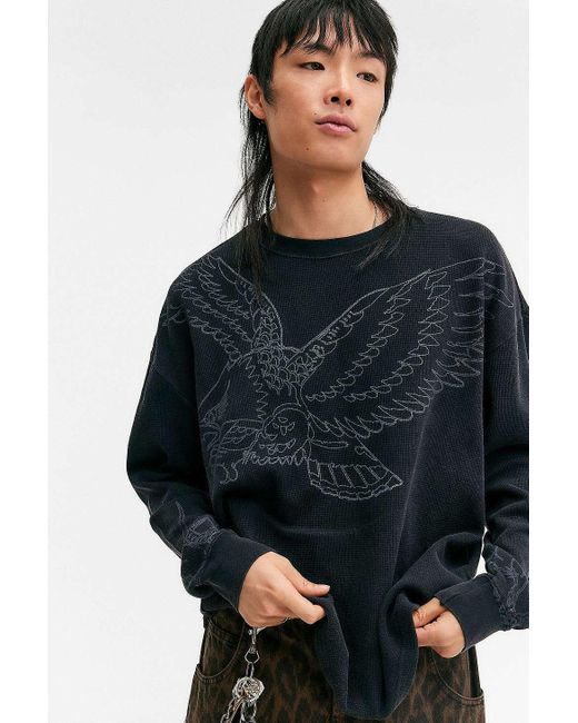 Ed Hardy Blue Uo Exclusive Eagle Waffle Top for men
