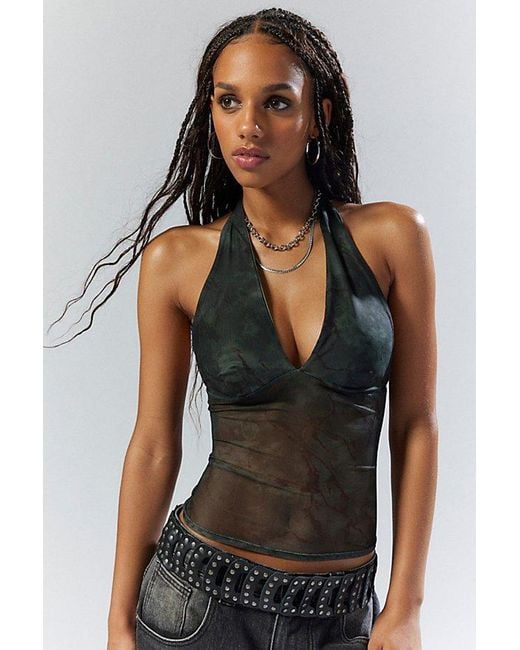 Silence + Noise Camellia Mesh Halter Top in Black | Lyst