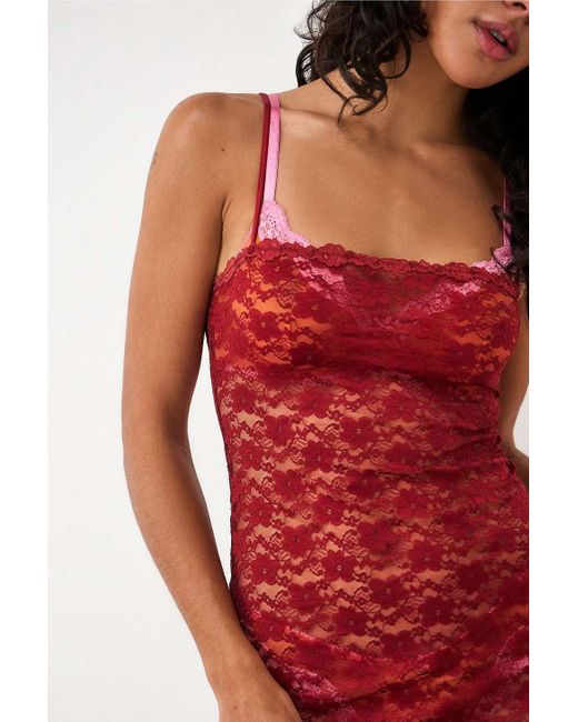 Out From Under Red Stretch Lace Slip Dress