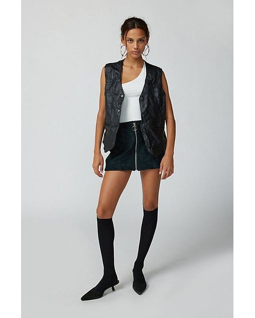 Urban Renewal Black Remade Zip Front Suede Mini Skirt