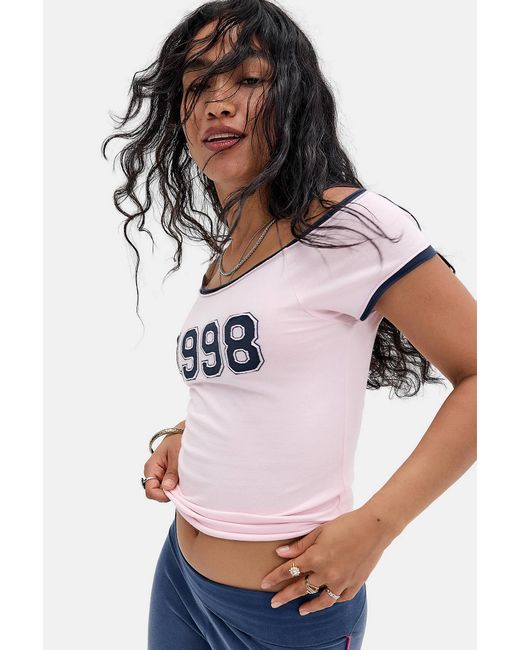 BDG Pink 1998 Appliqué Off-shoulder Graphic Tee