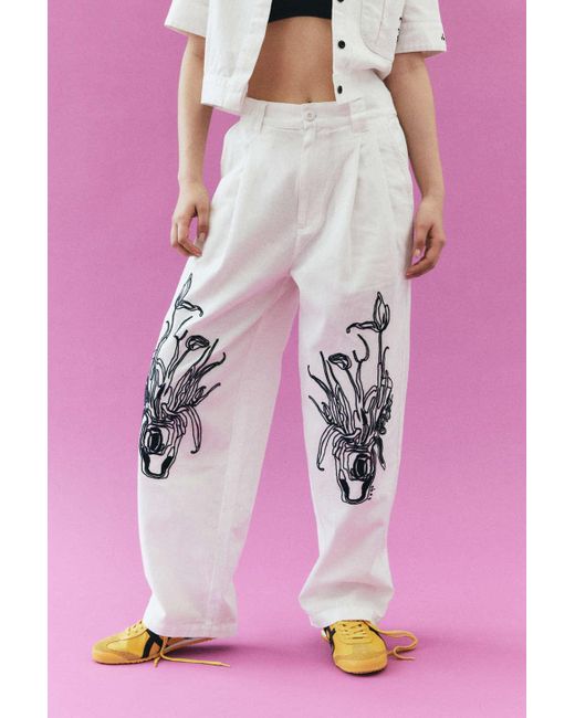 Obey Pink Adelina Embroidered Pant