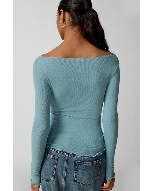 Out From Under Blue Libby Ribbed Lightweight Long Sleeve Top