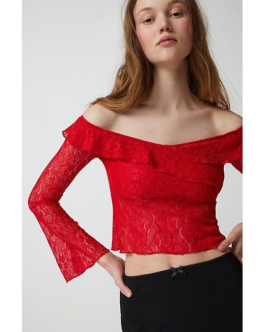 Motel Red Soka Lace Off-The-Shoulder Top