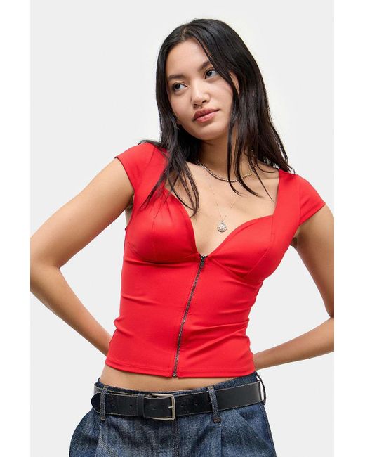 Silence + Noise Red Silence + Noise Greta Zip-front Top