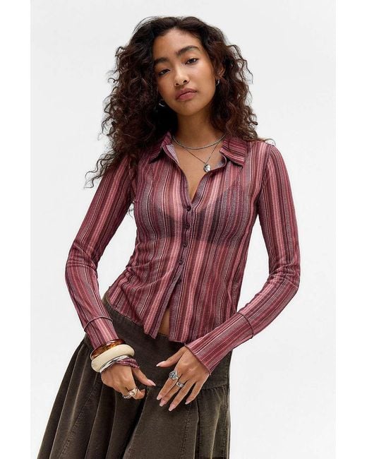Silence + Noise Red Silence + Noise Milo Long Sleeve Shirt Xs At Urban Outfitters