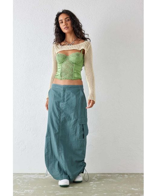 Urban Outfitters Uo Ava Satin Lace & Corset Top in Green | Lyst