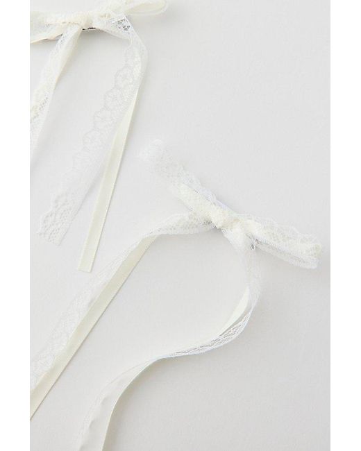 Urban Outfitters Natural Slim Satin & Lace Hair Bow Barrette Set