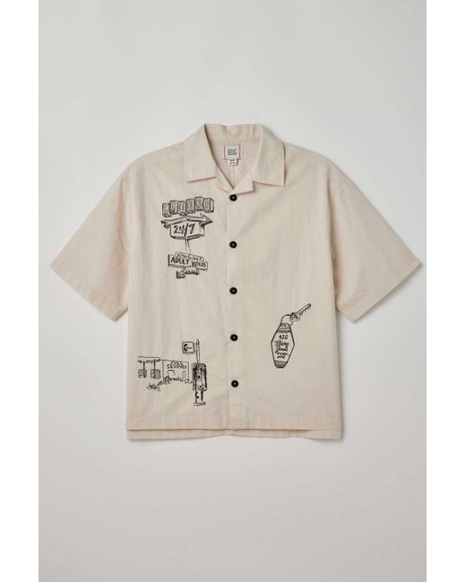 BDG Natural Charlie Motel Embroidered Shirt Top In Ivory,at Urban Outfitters for men