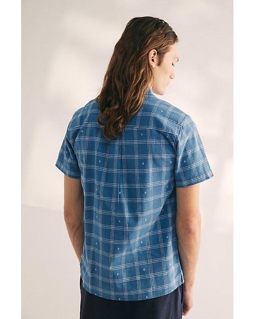 Katin Blue Cruz Embroidered Plaid Short Sleeve Button-Down Shirt Top for men