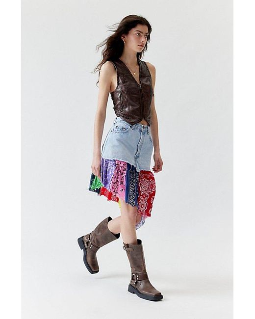 Urban Renewal Multicolor Remade Denim Bandana Hem Midi Skirt