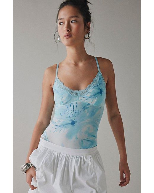 Out From Under Gray Felicia Lace Trim Mesh Bodysuit