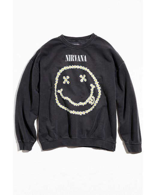 Urban Outfitters Black Nirvana Daisy Smile Crew Neck Sweatshirt for men