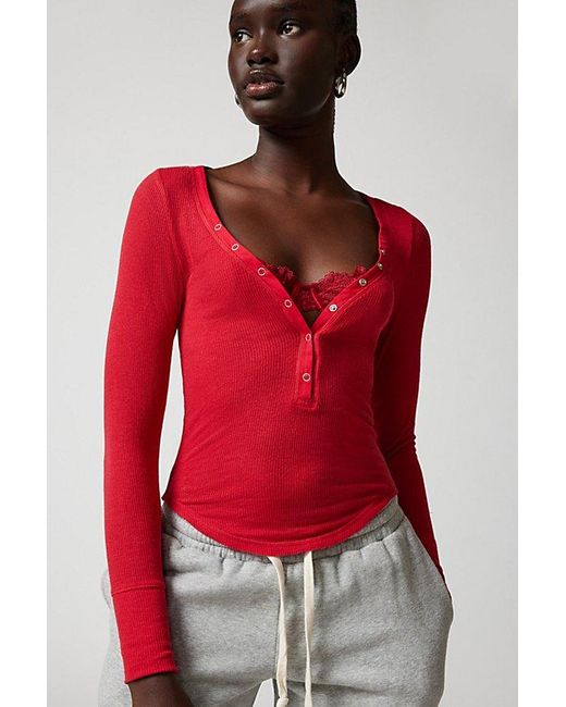 Out From Under Red Everyday Snap Henley Top
