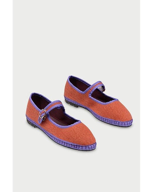 Flabelus Red Linen Mary Jane Flat