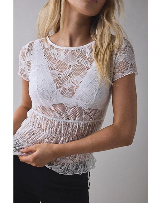 Kimchi Blue White Miley Sheer Lace Smocked Crop Top