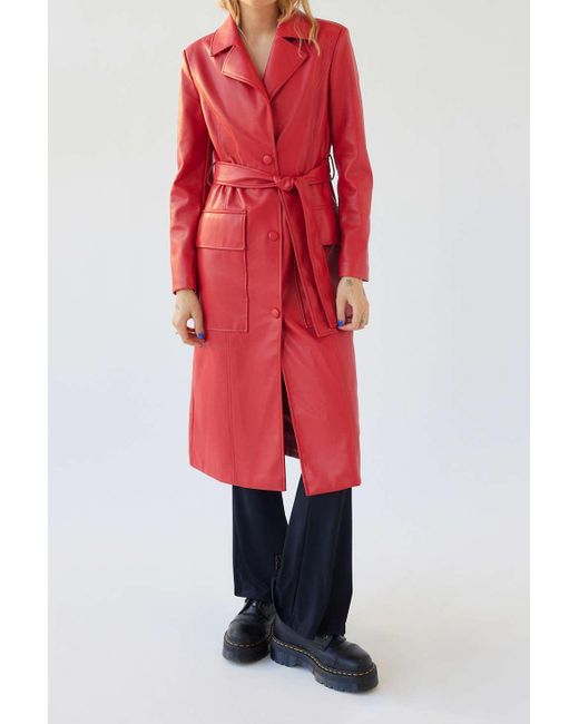 Urban Outfitters Red Uo Ryan Faux Leather Trench Coat