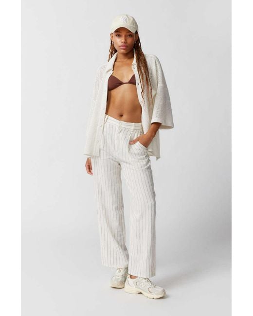 Urban Outfitters White Uo Helena Linen Trouser Pant