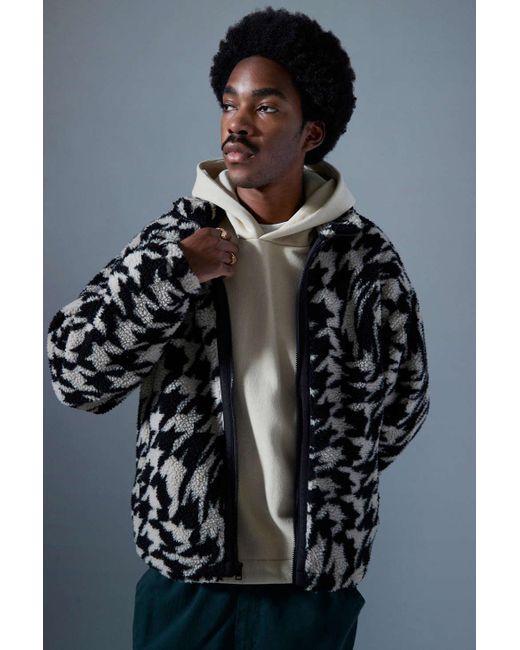 Urban Outfitters Uo Patterned Fleece Mock Neck Jacket in Black for Men