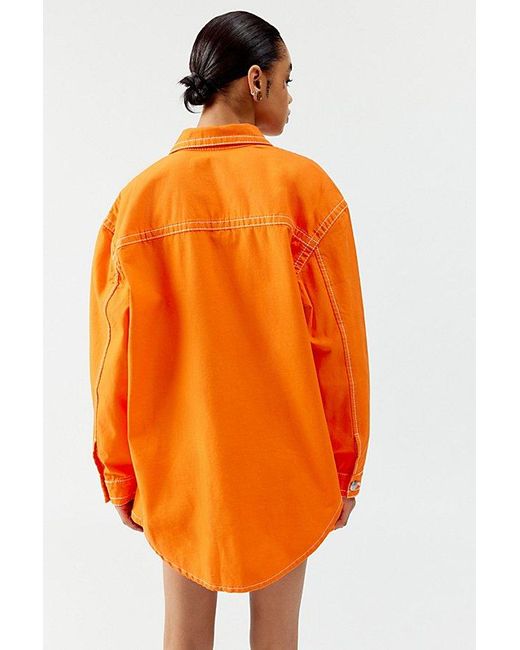 True Religion Orange Big T Logo Shirt Jacket Top