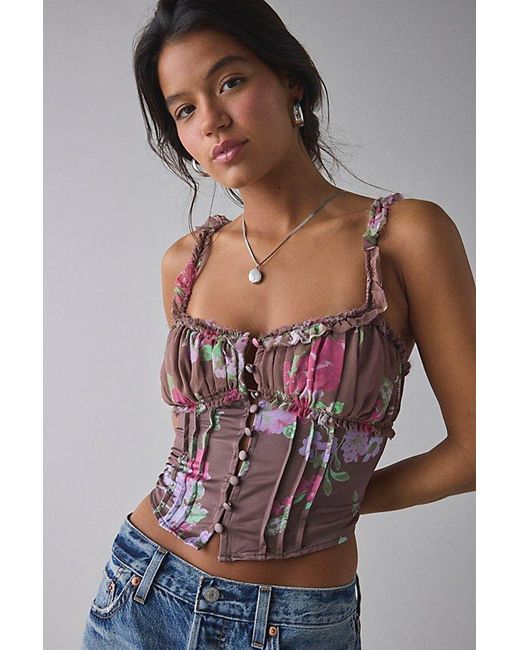 Kimchi Blue Multicolor Claudia Ruffle-Trim Cropped Corset Top