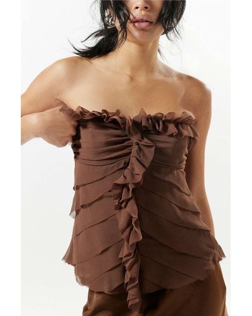Urban Outfitters Brown Uo Misha Chiffon Strapless Blouse