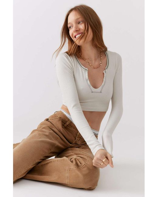 Out From Under Brown Go For Gold Seamless Long Sleeve Top In White At Urban Outfitters