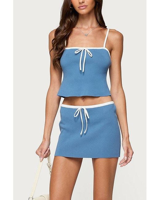 Edikted Blue Pheobe Contrast Knit Tank Top