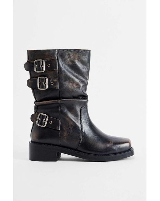 BDG Black Ride Buckle Slouch Leather Boots