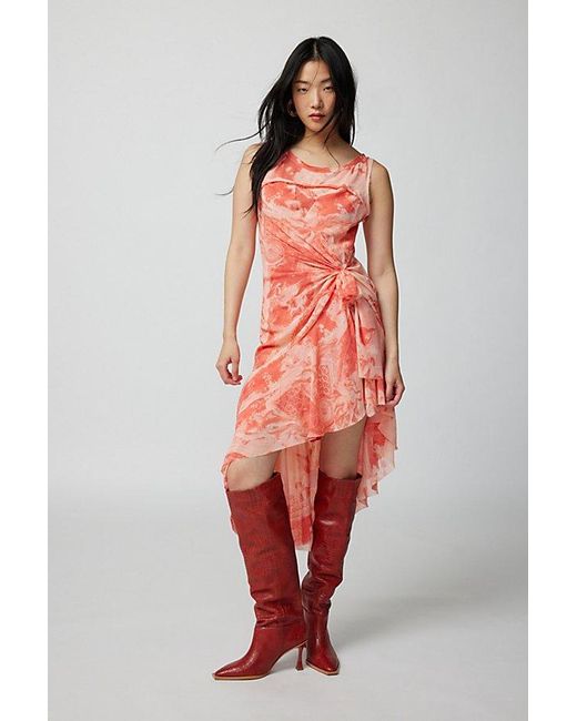 Urban Outfitters Red Uo Andy Printed Asymmetrical Midi Dress