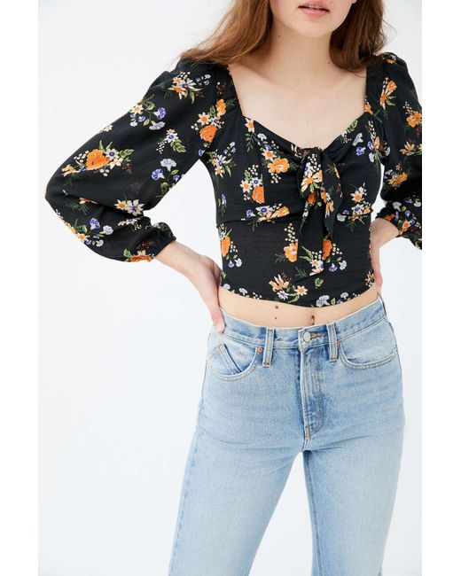 Urban Outfitters Black Uo Rosalind Puff Sleeve Top