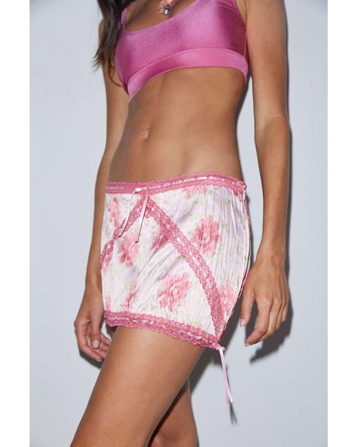 Frankie's Bikinis Pink X Sydney Sweeney Serafina Satin Floral Mini Skirt