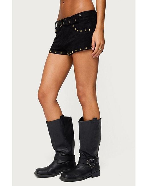Edikted Black Studded Faux Suede Micro Shorts