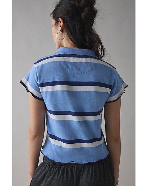 Vintage & ReMADE by UO Blue Remade By Uo Lettuce Edge Polo Tee