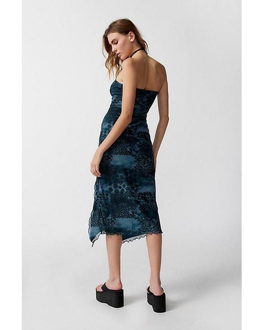 Urban Outfitters Blue Uo Samara Mesh Strapless Slit Midi Dress