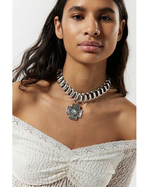 Urban Outfitters Metallic Skye Cross Statement Necklace
