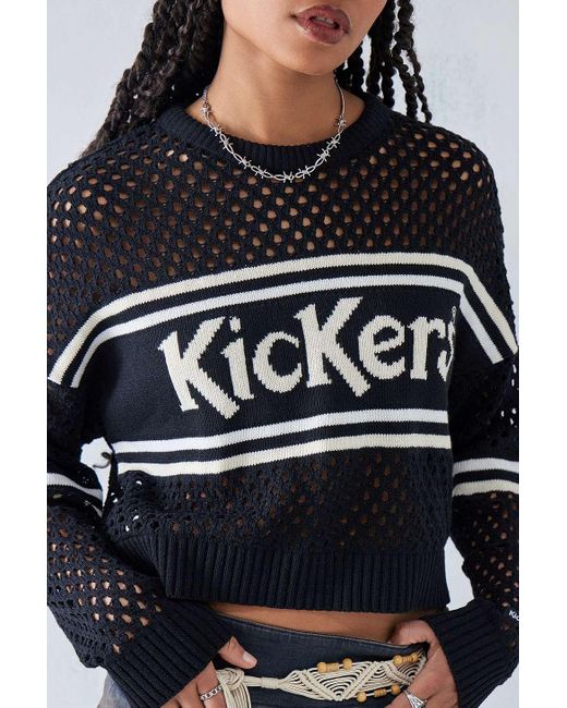 Kickers Blue Uo Exclusive Fishnet Cropped Jumper