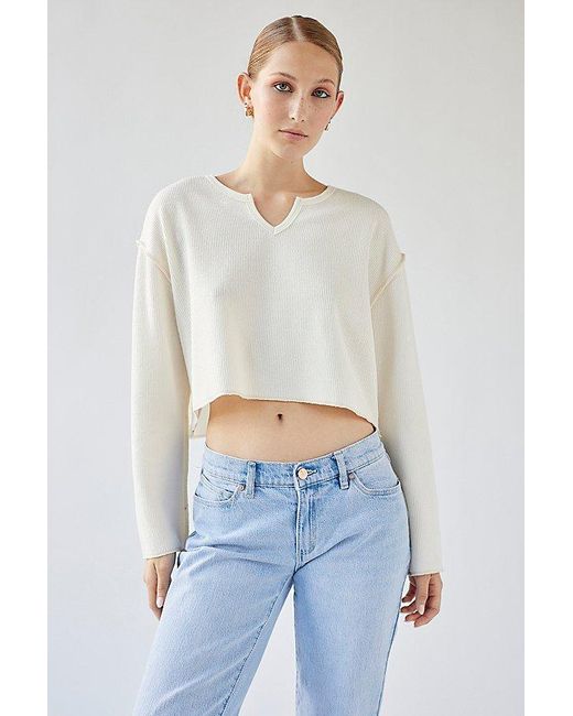 Urban Outfitters White Uo Parker Notch Neck Long Sleeve Top