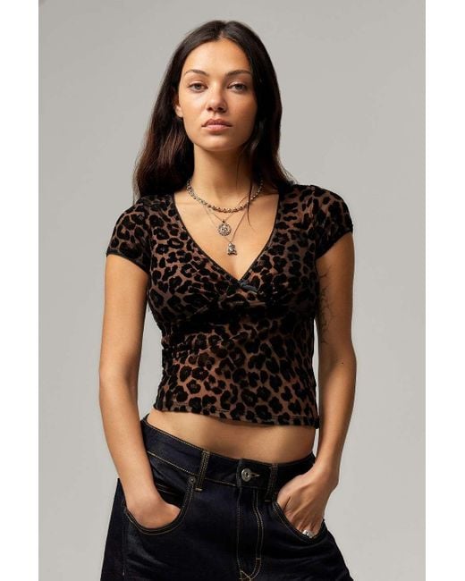 Motel Black Selina Flocked Leopard Top