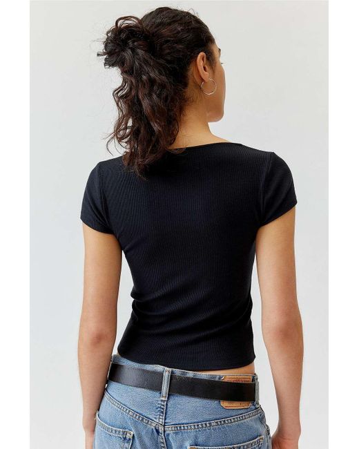 Urban Outfitters Black Uo Greta Cap Sleeve T-shirt