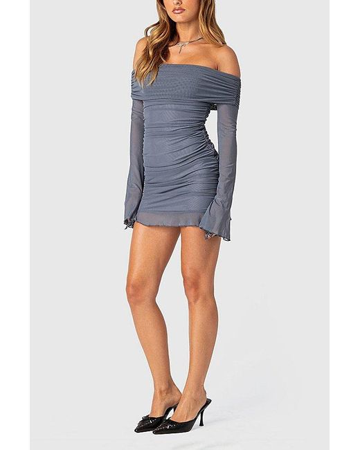 Edikted Gray Gala Fold Over Gathered Mesh Mini Dress