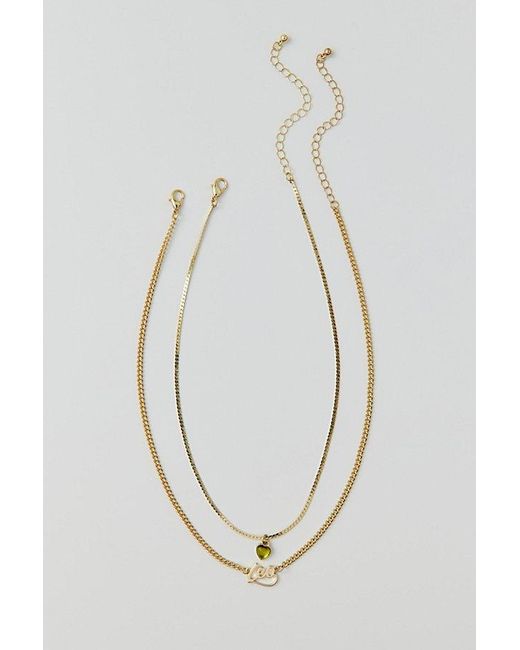 Urban Outfitters Green Zodiac Nameplate Layering Necklace Set