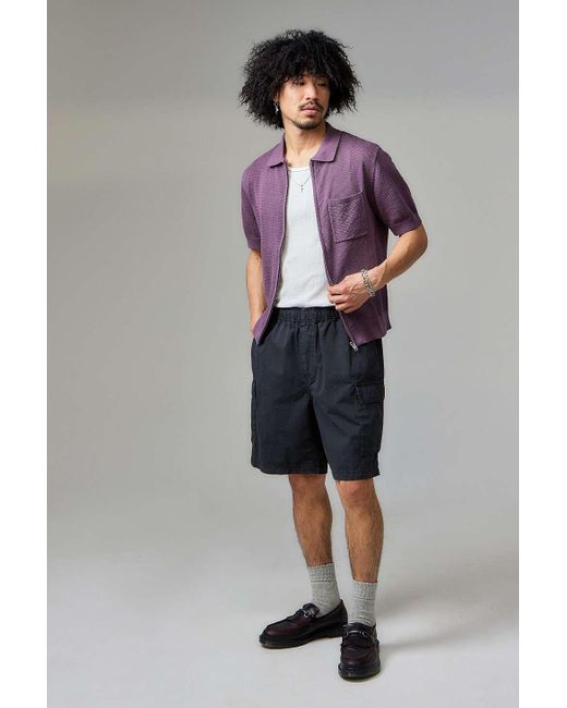 BDG Purple Plum Mesh Zip-through Polo Shirt for men