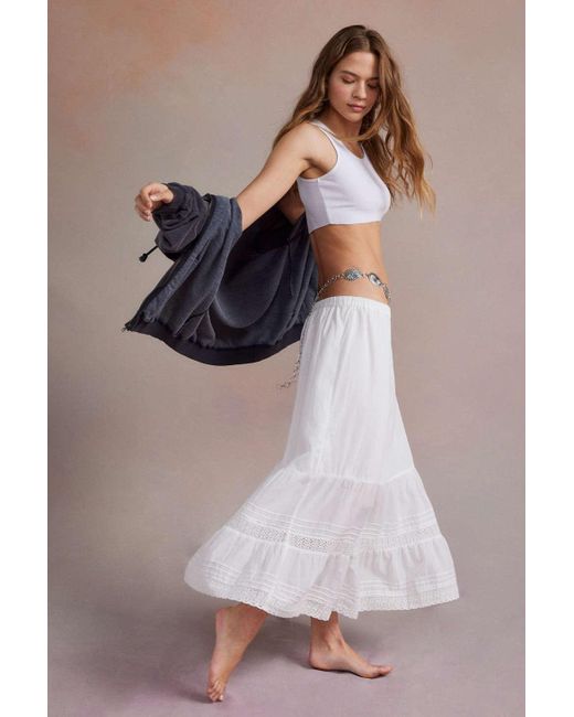 Urban Outfitters Natural Uo Emelie Tiered Midi Skirt