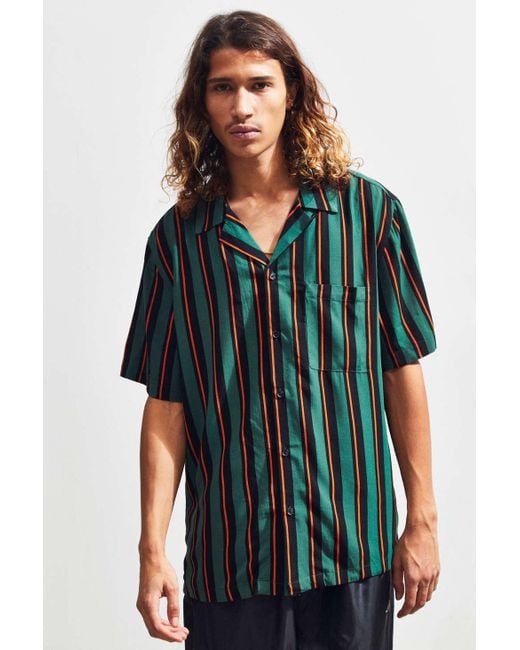 Urban Outfitters Green Uo Vertical Stripe Short Sleeve Button-down Shirt for men