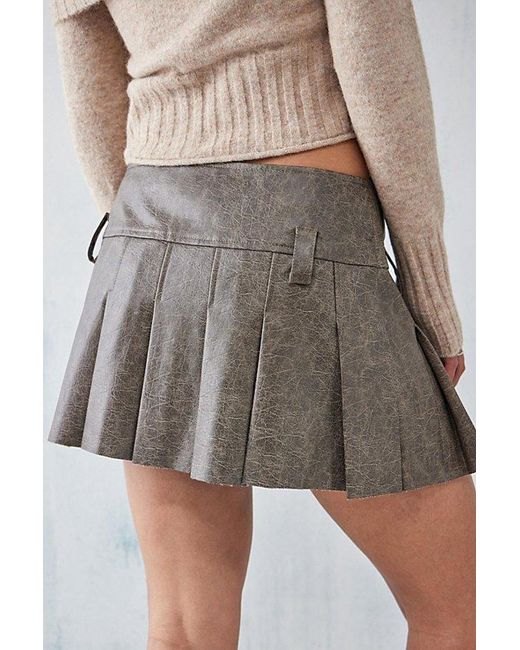 Urban Outfitters Brown Uo Cracked Faux Leather Pleated Mini Skirt