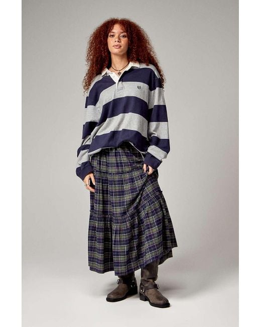 Urban Outfitters Blue Uo Celia Check Tiered Maxi Skirt