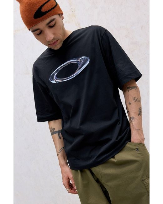 Oakley Blue Uo Exclusive Black Liquid Metal Ellipse Logo Graphic Tee for men