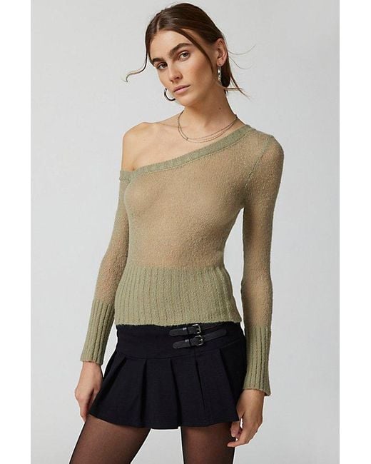 Urban Outfitters Natural Uo Danielle Asymmetric Off-The Shoulder Sweater