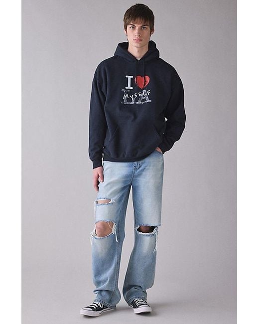 Urban Outfitters Blue I Heart Myself Graphic Hoodie Sweatshirt for men